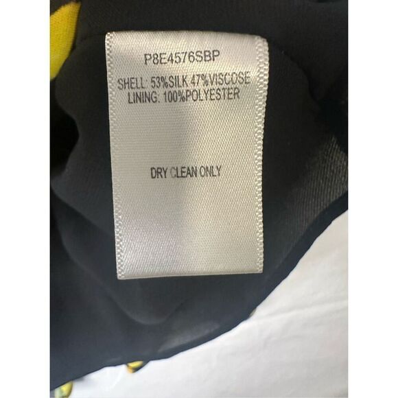 Parker Lemon Print Silk Print Ruffle Tank Top Blouse Yellow Black SZ S - Picture 6 of 7
